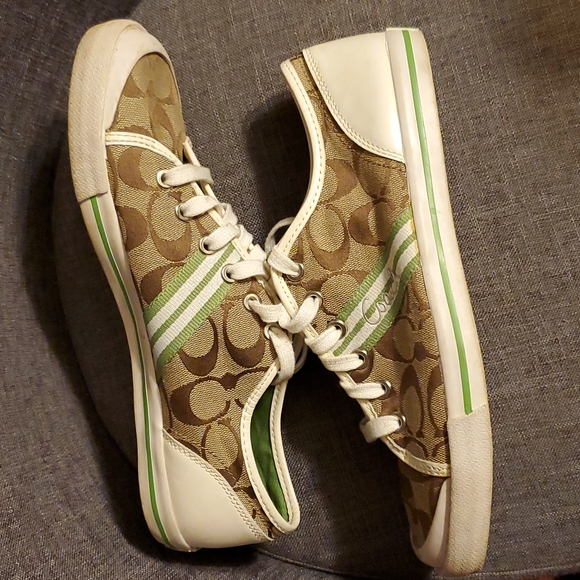 Coach Signature C Folley Brown Green Canvas Leather Women's Sneakers - 9 1/2B - Picture 7 of 15